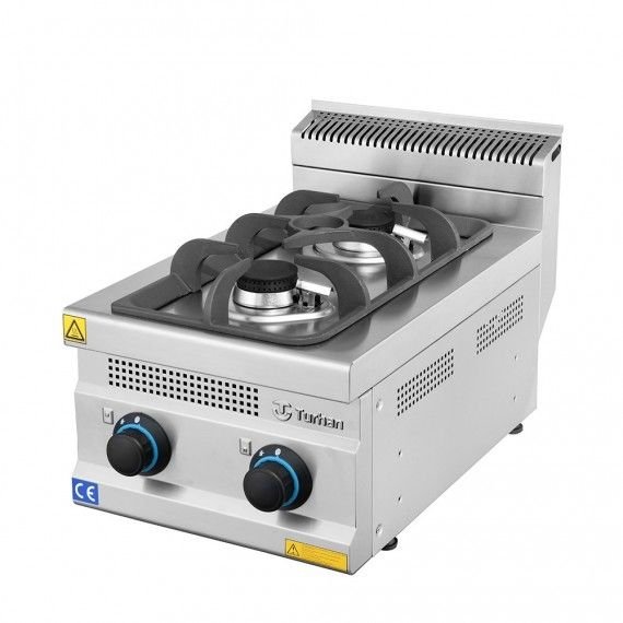 Fourneau à Gaz Professionnel 2 Feux Inox – 11 kW – Plaque Gaz Cuisine Pro Tunisie