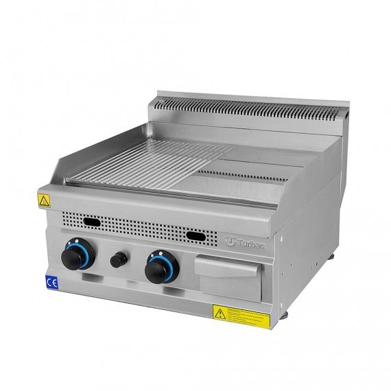 Grillade à Gaz demi Lisse demi Nervurée – 10 kW, Inox, Professionnelle