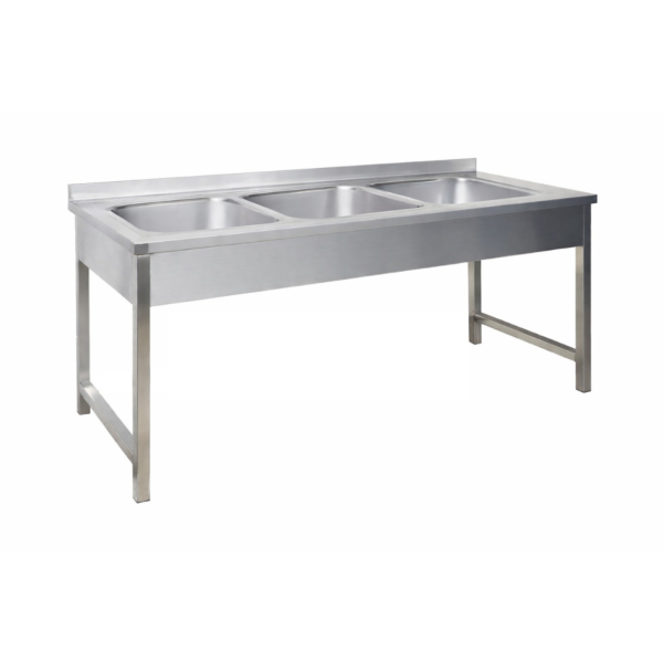 Plonge Inox 3 Bacs sur Socle – 190×70×85 cm