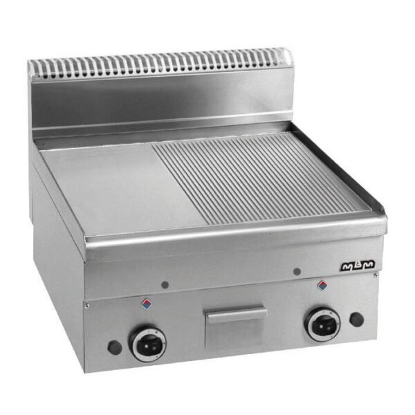 Plaque de Grillade à Gaz MBM GFT66LR – 1/2 Lisse 1/2 Rainurée Top Inox